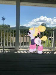 Size: 3024x4032 | Tagged: safe, derpibooru import, photographer:undeadponysoldier, hoofer steps, earth pony, pony, augmented reality, balcony, clothes, dress, female, gameloft, irl, leg warmers, mare, photo, ponies in real life, skirt, solo, tutu