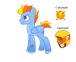 Size: 988x809 | Tagged: safe, artist:forteycat-adopts, derpibooru import, oc, oc:lightning clipeum, unofficial characters only, pegasus, pony, bruised, eye scar, helmet, male, markings, offspring, parent:flash sentry, parent:trixie, parents:trixflash, scar, simple background, solo, stallion, transparent background