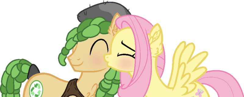 Size: 980x390 | Tagged: safe, artist:lui-akita, derpibooru import, fluttershy, sandalwood, ponified, pony, equestria girls ponified, female, kissing, male, sandalshy, shipping, straight