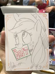 Size: 1536x2048 | Tagged: safe, artist:andypriceart, derpibooru import, applejack, earth pony, pony, andy you magnificent bastard, best pony, cowboy hat, female, hat, mare, monochrome, mouth hold, pencil drawing, photo, solo, traditional art