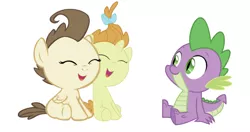 Size: 750x396 | Tagged: artist needed, safe, derpibooru import, edit, editor:undeadponysoldier, pound cake, pumpkin cake, spike, dragon, pegasus, pony, unicorn, baby, baby pony, bisexual, cake twins, colt, cute, female, filly, gay, happy, male, open mouth, poundspike, pumpkinspike, shipping, siblings, simple background, straight, twins, white background