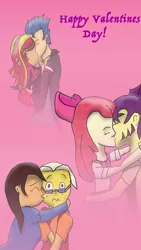 Size: 2988x5312 | Tagged: safe, artist:jongoji245, derpibooru import, apple bloom, flash sentry, sunset shimmer, oc, equestria girls, female, flashimmer, kissing, male, oc x oc, op is a slowpoke, shipping, straight