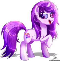 Size: 1471x1502 | Tagged: safe, artist:the-butch-x, derpibooru import, oc, oc:purple eye, pony, 3d glasses, cutie mark, female, glasses, happy, heterochromia, mare, raised hoof, simple background, solo, transparent background