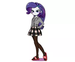 Size: 1200x1000 | Tagged: safe, artist:haden-2375, derpibooru import, rarity, human, equestria girls, clothes, cute, female, flip-flops, looking at you, pantyhose, plaid skirt, pleated skirt, sandals, school uniform, schoolgirl, shoes, simple background, skirt, solo, white background