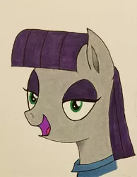 Size: 1711x2207 | Tagged: safe, artist:polar_storm, derpibooru import, maud pie, earth pony, pony, colored sketch, female, green eyes, mare, purple eyeshadow, solo, traditional art