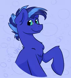 Size: 1601x1754 | Tagged: safe, artist:cadetredshirt, derpibooru import, oc, unofficial characters only, earth pony, pony, blue, blue background, blue coat, blue eyes, bust, chest fluff, circle, digital, digital art, drawing, ear fluff, fluffy, icon, looking at camera, looking at you, male, raised hoof, simple background, smiling, smiling at you, solo, square, stallion, striped mane, two toned mane