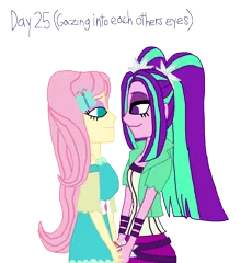 Size: 2000x2090 | Tagged: safe, artist:bigpurplemuppet99, derpibooru import, aria blaze, fluttershy, equestria girls, 30 day otp challenge, ariashy, female, flutterblaze, lesbian, shipping