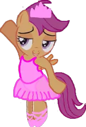 Size: 431x634 | Tagged: safe, artist:angrymetal, derpibooru import, edit, scootaloo, pegasus, pony, 1000 years in photoshop, background removed, ballerina, ballet, ballet slippers, bipedal, clothes, en pointe, female, filly, incorrect arm anatomy, scootarina, scootatutu, scootutu, simple background, solo, transparent background, tutu