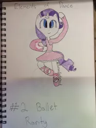 Size: 1936x2592 | Tagged: safe, artist:loveanimals194, derpibooru import, rarity, anthro, unicorn, alternate universe, ballerina, ballet, ballet slippers, clothes, humanoid, looking at you, raririna, solo, traditional art, tutu