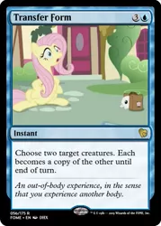 Size: 375x523 | Tagged: angel bunny, animal, bag, body swap, ccg, derpibooru import, duo, edit, edited screencap, female, fluttershy, magic the gathering, mare, rabbit, saddle bag, safe, screencap, she talks to angel, shocked, trading card, trading card edit