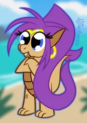 Size: 1400x1964 | Tagged: artist:puperhamster, beach, crossover, derpibooru import, dragon, dragonified, genie, safe, shantae, shantae (character), solo, species swap