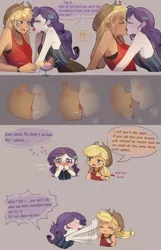 Size: 1280x1992 | Tagged: suggestive, artist:tcn1205, derpibooru import, edit, applejack, rarity, equestria girls, blushing, comic, female, food, ice cream, kissing, lesbian, rarijack, sexy, shipping, spoon, strawberry, sundae, tsundere, tsunderity