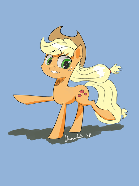 Size: 1800x2400 | Tagged: safe, artist:chaosmalefic, derpibooru import, applejack, earth pony, pony, female, mare, pointing, solo