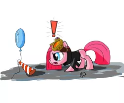 Size: 2600x2160 | Tagged: safe, artist:chaosmalefic, derpibooru import, pinkie pie, pony, alternate hairstyle, balloon, exclamation point, goggles, pinkie spy, solo, spy