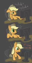 Size: 1024x2024 | Tagged: safe, artist:chaosmalefic, derpibooru import, applejack, earth pony, pony, chair, comic, computer, cowboy hat, female, hat, mare, open mouth, sitting, solo, surprised