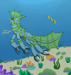 Size: 2089x2191 | Tagged: artist:derpanater, claws, commission, derpibooru import, fins, fish, oc, oc:azure dice, ocean, original species, safe, swimming, underwater, unofficial characters only