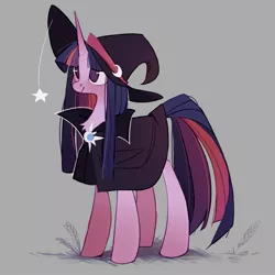 Size: 2000x1999 | Tagged: safe, artist:angrygem, artist:frgtmenot_mind, derpibooru import, twilight sparkle, pony, unicorn, cape, chest fluff, clothes, cute, female, gray background, hat, mare, no pupils, simple background, solo, twiabetes, unicorn twilight, witch hat