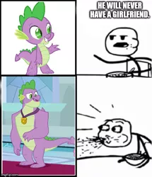 Size: 500x581 | Tagged: cereal guy, cropped, derpibooru import, dragon, edit, edited screencap, gigachad spike, leak, meme, older, older spike, safe, screencap, season 9, spike, spoiler, spoiler:s09, surprised, the last problem, winged spike