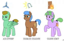 Size: 2200x1400 | Tagged: safe, artist:mkogwheel, derpibooru import, oc, oc:air sweep, oc:breach charge, oc:close heat, unofficial characters only, earth pony, pegasus, pony, unicorn, cutie mark, female, male, mare, operator, royal guard, seup guard, stallion, trio