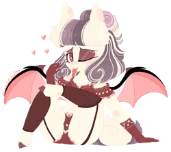 Size: 1200x1064 | Tagged: suggestive, artist:myfantasy08, derpibooru import, oc, oc:peach lovin, unofficial characters only, anthro, succubus, unguligrade anthro, anthro oc, bat wings, brown underwear, clothes, colored wings, ear fluff, frilly underwear, garters, gloves, heart, heart eyes, heart print underwear, hoof fluff, makeup, multicolored mane, multicolored tail, multicolored wings, one eye closed, panties, pixel art, ponytail, red underwear, ribbon, socks, solo, spread wings, stockings, thigh highs, tongue out, underwear, wingding eyes, wings, wink