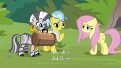 Size: 1920x1080 | Tagged: safe, derpibooru import, screencap, doctor fauna, fluttershy, zecora, earth pony, pegasus, pony, zebra, she talks to angel, bracelet, clothes, ear piercing, earring, eyeshadow, female, jewelry, lidded eyes, makeup, mare, messy mane, mouth hold, neck rings, piercing, ponytail, quadrupedal