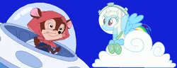 Size: 1404x541 | Tagged: an american tail, artist:guihercharly, astrodash, astronaut, clothes, cloud, costume, crossover, derpibooru import, don bluth, driving, glass dome, rainbow dash, safe, space, space car, spaceship, spacesuit, tanya mouskewitz