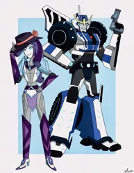 Size: 2438x3162 | Tagged: safe, artist:elioo, derpibooru import, rarity, equestria girls, autobot, crossover, cybertronian, detective rarity, species swap, strongarm, transformers, transformers robots in disguise (2015)