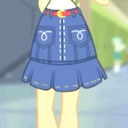 Size: 320x320 | Tagged: safe, derpibooru import, screencap, applejack, tennis match, equestria girls, equestria girls series, holidays unwrapped, spoiler:eqg series (season 2), animated, belt, clothes, cropped, denim skirt, gif, hip sway, hips, it's coming right at us, pareidolia, shirt, skirt, solo, swaying hips, t-shirt