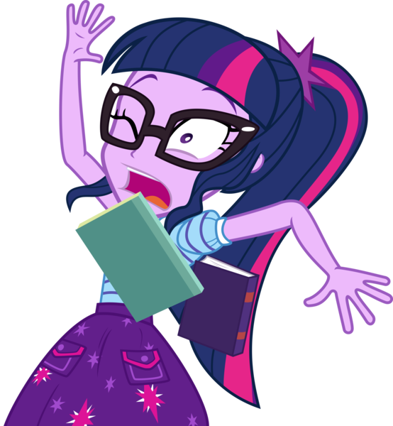 Size: 3000x3251 | Tagged: dead source, safe, artist:steyrrdash, banned from derpibooru, deleted from derpibooru, derpibooru import, sci-twi, twilight sparkle, equestria girls, equestria girls series, stressed in show, book, female, image, one eye closed, png, shrunken pupils, simple background, solo, transparent background, vector