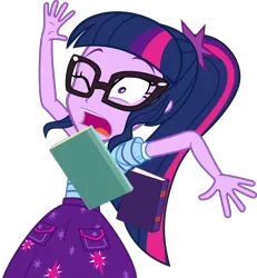 Size: 3000x3251 | Tagged: dead source, safe, artist:steyrrdash, banned from derpibooru, deleted from derpibooru, derpibooru import, sci-twi, twilight sparkle, equestria girls, equestria girls series, stressed in show, book, female, image, one eye closed, png, shrunken pupils, simple background, solo, transparent background, vector