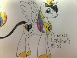 Size: 4032x3024 | Tagged: safe, artist:wolfspiritclan, derpibooru import, oc, oc:lightning bliss, unofficial characters only, alicorn, pony, alicorn oc, fanart, horn, jewelry, regalia, solo, traditional art, wings