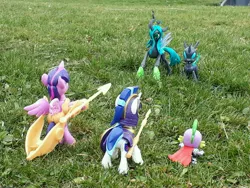 Size: 4128x3096 | Tagged: safe, artist:dingopatagonico, derpibooru import, queen chrysalis, shining armor, spike, twilight sparkle, twilight sparkle (alicorn), alicorn, changeling, pony, guardians of harmony, irl, photo, toy