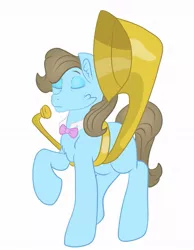 Size: 787x1016 | Tagged: safe, artist:bewarethemusicman, derpibooru import, beauty brass, earth pony, pony, bowtie, chest fluff, eyes closed, female, mare, missing cutie mark, musical instrument, raised hoof, simple background, solo, tuba, white background