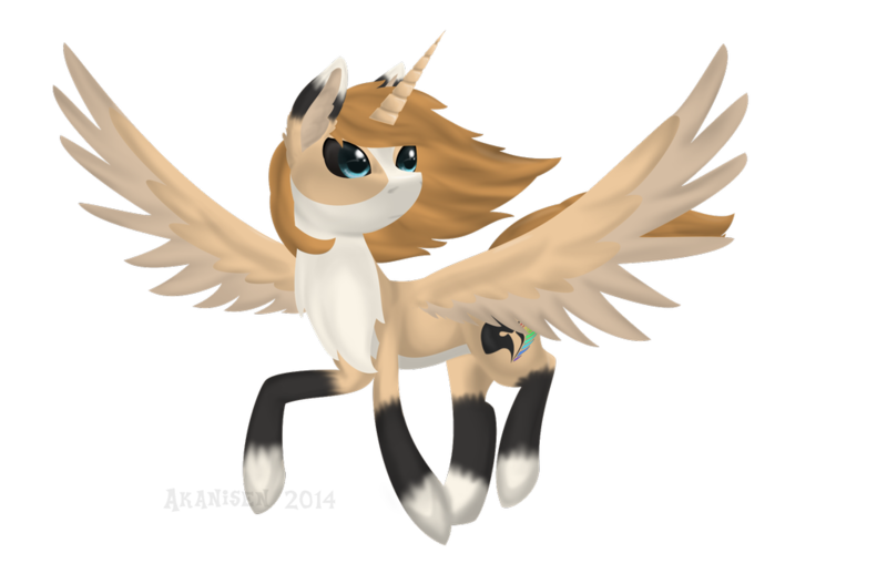 Size: 1024x663 | Tagged: safe, artist:akanisen, derpibooru import, oc, oc:rainbow fox, unofficial characters only, alicorn, pony, alicorn oc, female, horn, mare, solo, wings