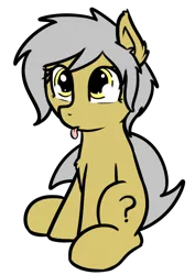 Size: 524x740 | Tagged: safe, artist:neuro, derpibooru import, oc, oc:anonfilly, unofficial characters only, earth pony, pony, chest fluff, ear fluff, eye shimmer, female, filly, gold, mlem, palette swap, question mark, recolor, silly, silver, simple background, sitting, solo, tongue out, transparent background