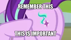 Size: 640x360 | Tagged: butt, caption, cutie mark, derpibooru import, edit, edited screencap, glimmer glutes, image macro, meme, metal gear awesome, plot, pointing, safe, screencap, starlight glimmer, text, the parent map