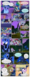 Size: 612x1556 | Tagged: safe, artist:newbiespud, derpibooru import, edit, edited screencap, screencap, alula, apple bloom, applejack, dinky hooves, goldengrape, mayor mare, nightmare moon, noi, piña colada, scootaloo, sir colton vines iii, spike, sweetie belle, twilight sparkle, zecora, alicorn, dragon, earth pony, insect, ladybug, pegasus, pony, unicorn, zebra, comic:friendship is dragons, luna eclipsed, bandana, candy, cloak, clothes, clown, clown nose, colt, comic, cutie mark crusaders, dialogue, disguise, dragon costume, ethereal mane, eyepatch, fake beard, fake fangs, female, filly, food, freckles, glasses, glowing eyes, grin, hat, hoof shoes, looking down, male, mare, mouth hold, raised hoof, rearing, red nose, running, scarecrow, scared, screencap comic, smiling, space helmet, stallion, star swirl the bearded costume, starry mane, unicorn twilight, wizard hat