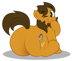 Size: 969x824 | Tagged: safe, artist:aleximusprime, derpibooru import, oc, oc:alex the chubby pony, pony, butt, cute, dat butt, fat, flank, giggling, large butt, laughing, looking at you, meme, one eye closed, plot, thick, wink