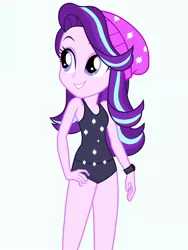 Size: 1536x2048 | Tagged: safe, artist:draymanor57, derpibooru import, starlight glimmer, equestria girls, clothes, one-piece swimsuit, sleeveless, swimsuit, swimsuit edit