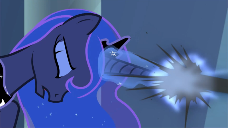 Size: 1600x900 | Tagged: safe, derpibooru import, screencap, princess luna, pony, the ending of the end, leak, canterlot castle, castle, crown, eyes closed, eyeshadow, female, jewelry, magic, magic drain, magic theft, makeup, mare, open mouth, pain, regalia, solo, throne room