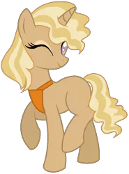 Size: 566x764 | Tagged: safe, artist:otakuchicky1, derpibooru import, pony, unicorn, female, mare, offspring, one eye closed, parent:sweet biscuit, parent:trenderhoof, simple background, solo, transparent background, wink