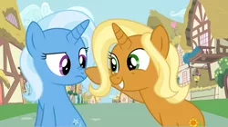 Size: 8000x4495 | Tagged: safe, artist:themexicanpunisher, derpibooru import, sunflower spectacle, trixie, pony, boop, female, like mother like daughter, mother and child, mother and daughter