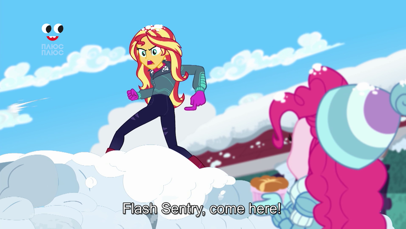 Size: 1912x1080 | Tagged: artist needed, source needed, safe, derpibooru import, edit, edited screencap, screencap, pinkie pie, sunset shimmer, human, equestria girls, equestria girls series, holidays unwrapped, spoiler:eqg series (season 2), 1000 hours in ms paint, angry, battle stance, beanie, boots, butt, clenched fist, clothes, cloud, cryllic, cyrillic, day, dessert, determined, dialogue, exclamation point, eyelashes, female, food, gloves, hat, holding, implied flash sentry, jacket, logo, ms paint, ms paint adventures, open mouth, outdoors, pants, pastry, plusplus, pocket, pockets, pointing, pointing at self, ripped, ripped pants, ripping clothes, scarf, shoes, sky, snow, snowball, snowball fight, souffle, standing, subtitles, symbol, talking, teeth, text, ukraine, ukrainian, wall of tags, watermark, woman, yelling