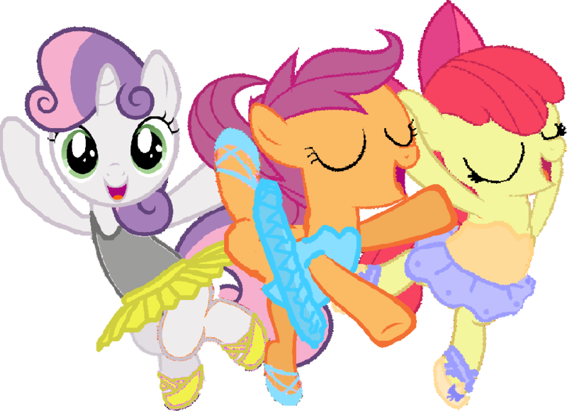 Size: 959x696 | Tagged: safe, artist:angrymetal, derpibooru import, apple bloom, scootaloo, sweetie belle, earth pony, pegasus, pony, unicorn, arms in the air, arms out, ballerina, ballerinas, bloomerina, clothes, cutie mark crusaders, en pointe, eyes closed, eyes open, one arm up, open mouth, scootarina, scootatutu, scootutu, simple background, sweetierina, transparent background, tutu, tutus