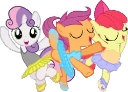 Size: 959x696 | Tagged: safe, artist:angrymetal, derpibooru import, apple bloom, scootaloo, sweetie belle, earth pony, pegasus, pony, unicorn, arms in the air, arms out, ballerina, ballerinas, bloomerina, clothes, cutie mark crusaders, en pointe, eyes closed, eyes open, one arm up, open mouth, scootarina, scootatutu, scootutu, simple background, sweetierina, transparent background, tutu, tutus
