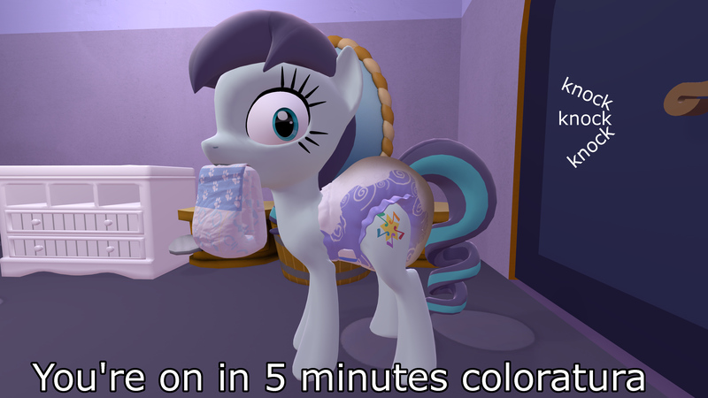 Size: 3840x2160 | Tagged: questionable, artist:mrdoctorderpy, derpibooru import, coloratura, pony, 3d, 4k, diaper, diaper fetish, fetish, messy diaper, poop, rara, source filmmaker, urine, wet diaper