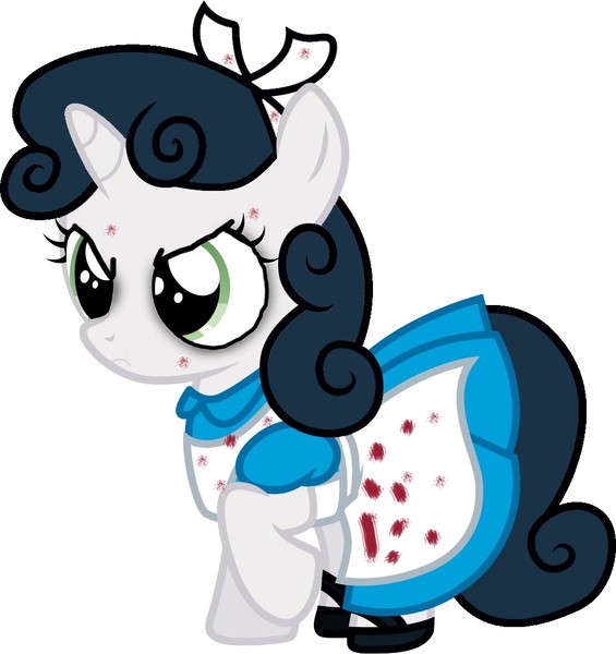 Size: 1001x1063 | Tagged: semi-grimdark, artist:cloudyglow, derpibooru import, edit, editor:undeadponysoldier, vector edit, ponified, pony, unicorn, alice, alice liddell, alice madness returns, angry, blood, clothes, edgy, female, filly, maid, recolor, vector