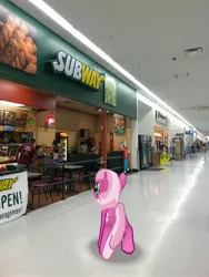 Size: 3024x4032 | Tagged: safe, derpibooru import, photographer:undeadponysoldier, cheerilee, earth pony, human, pony, augmented reality, female, food, gameloft, irl, irl human, mare, photo, ponies in real life, restaurant, subway, walmart