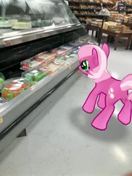 Size: 3024x4032 | Tagged: safe, derpibooru import, photographer:undeadponysoldier, cheerilee, earth pony, pony, augmented reality, birthday cake, cake, female, food, gameloft, grocery store, irl, mare, photo, ponies in real life, shopping, solo, walmart