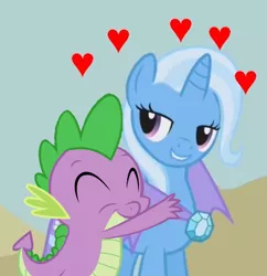 Size: 424x438 | Tagged: boast busters, cropped, derpibooru import, edit, edited screencap, editor:undeadponysoldier, female, floating heart, heart, male, momma trixie, safe, screencap, shipping, spike, spixie, straight, trixie